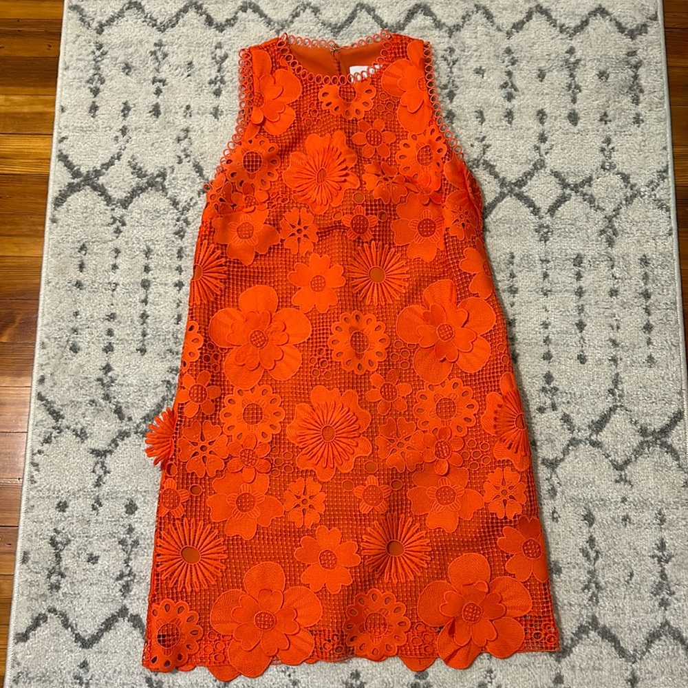 Bright Orange Floral Lace Shift Dress - Women